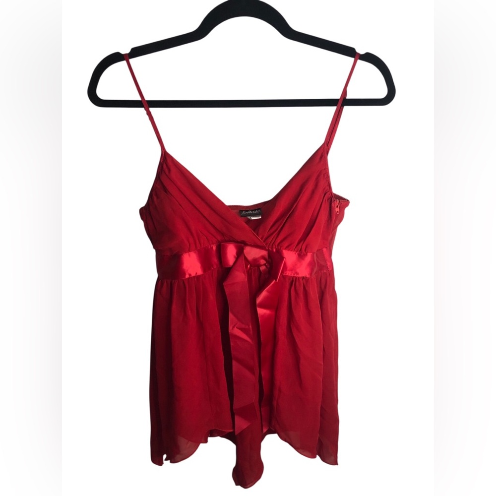 VTG Y2K Frederick's of Hollywood Red Chiffon Baby Doll Camisole